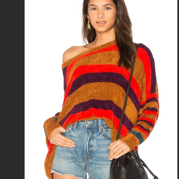 Free People "All About You" Terracotta Oversized Striped Sweater  Size M NWT - Picture 3 of 3